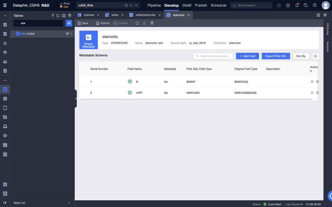 Create StarRocks meta table - 2