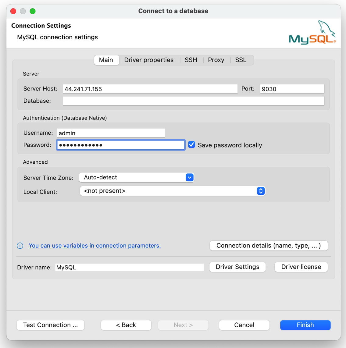 DBeaver - Connection Settings - Main tab